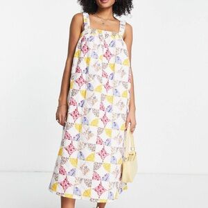 ASOS DESIGN square neck trapeze midi dress in pink floral US size 6